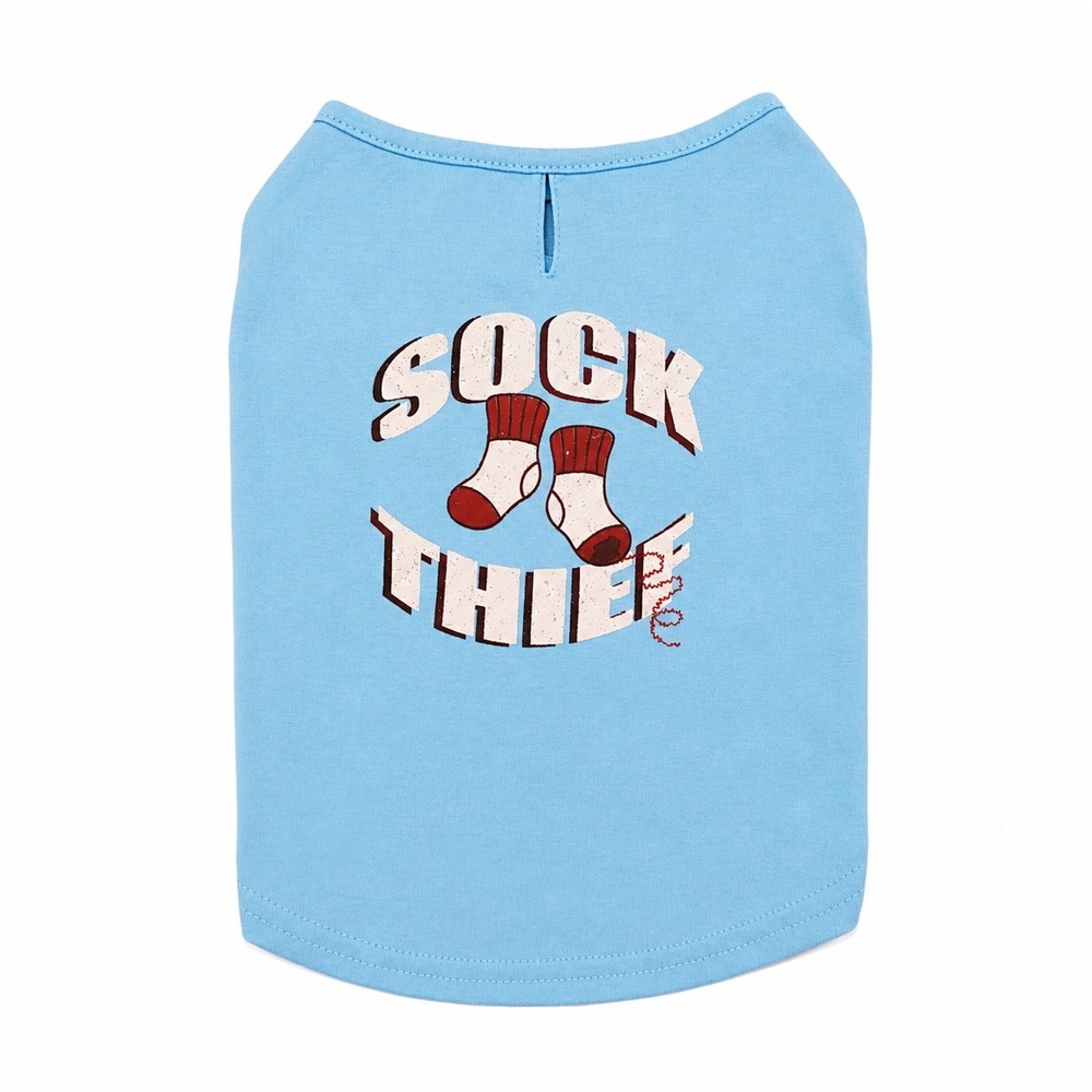 (NWOT) Youly Sock Thief Dog T-Shirt Small Blue Funny Graphic Tee